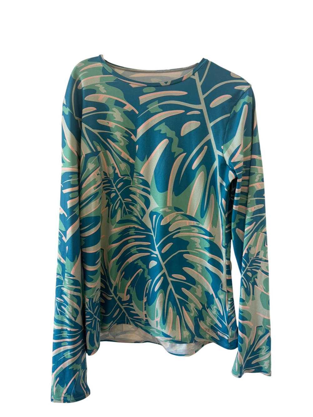 Terry Women's Teal Palm-Print Long Sleeve Top
